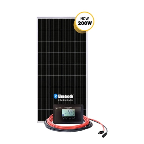 Go Power Kit Solaire OVERLANDER; Kit de Charge Solaire; Courant de Charge 200 Watts/9.3 Ampères; Monocristallin; Montage à Vis; Contrôleur Numérique PWM 30 Ampères avec Bluetooth GP-PWM-30-BT
