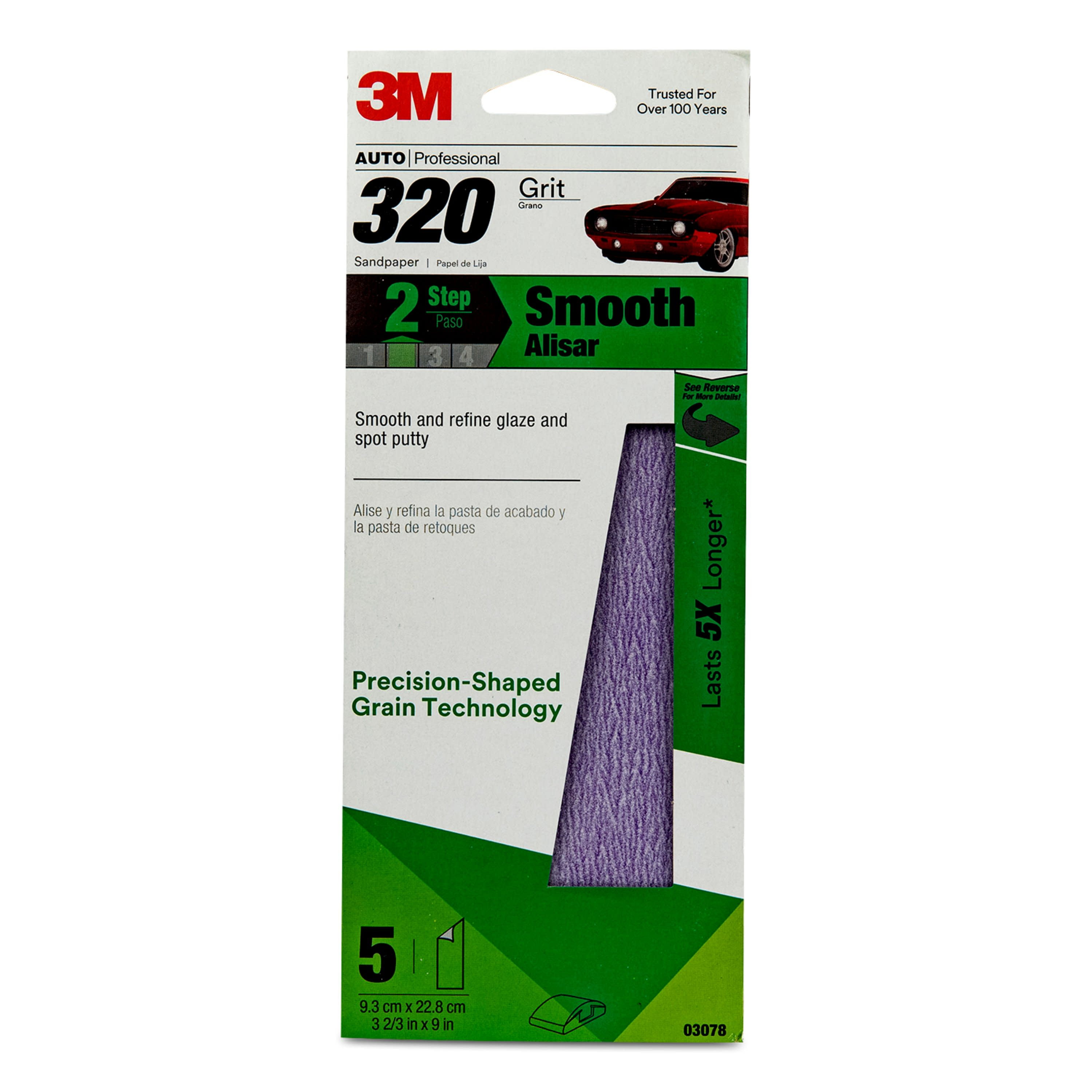 3M™ Premium Automotive Sandpaper, 3-2/3 in x 9 in, 320 Grit, 5 Sheet/Pack, 6 Pack/Case