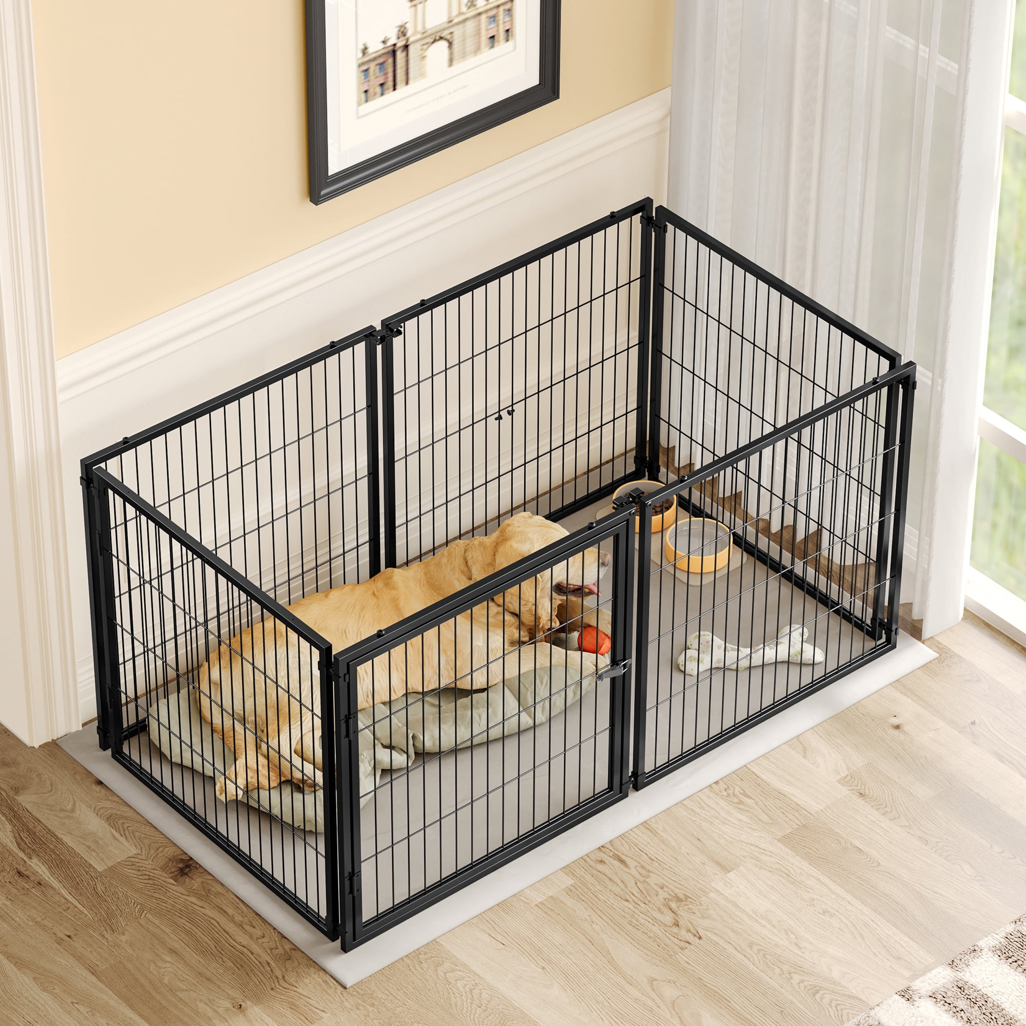 Jopath 63.7" Indoor Dog Cage with Top Pet Cage Dog Kennel for Medium Dogs Puppy Dog Playpen Black 63.7"L x 34.2"W x 31.7"H