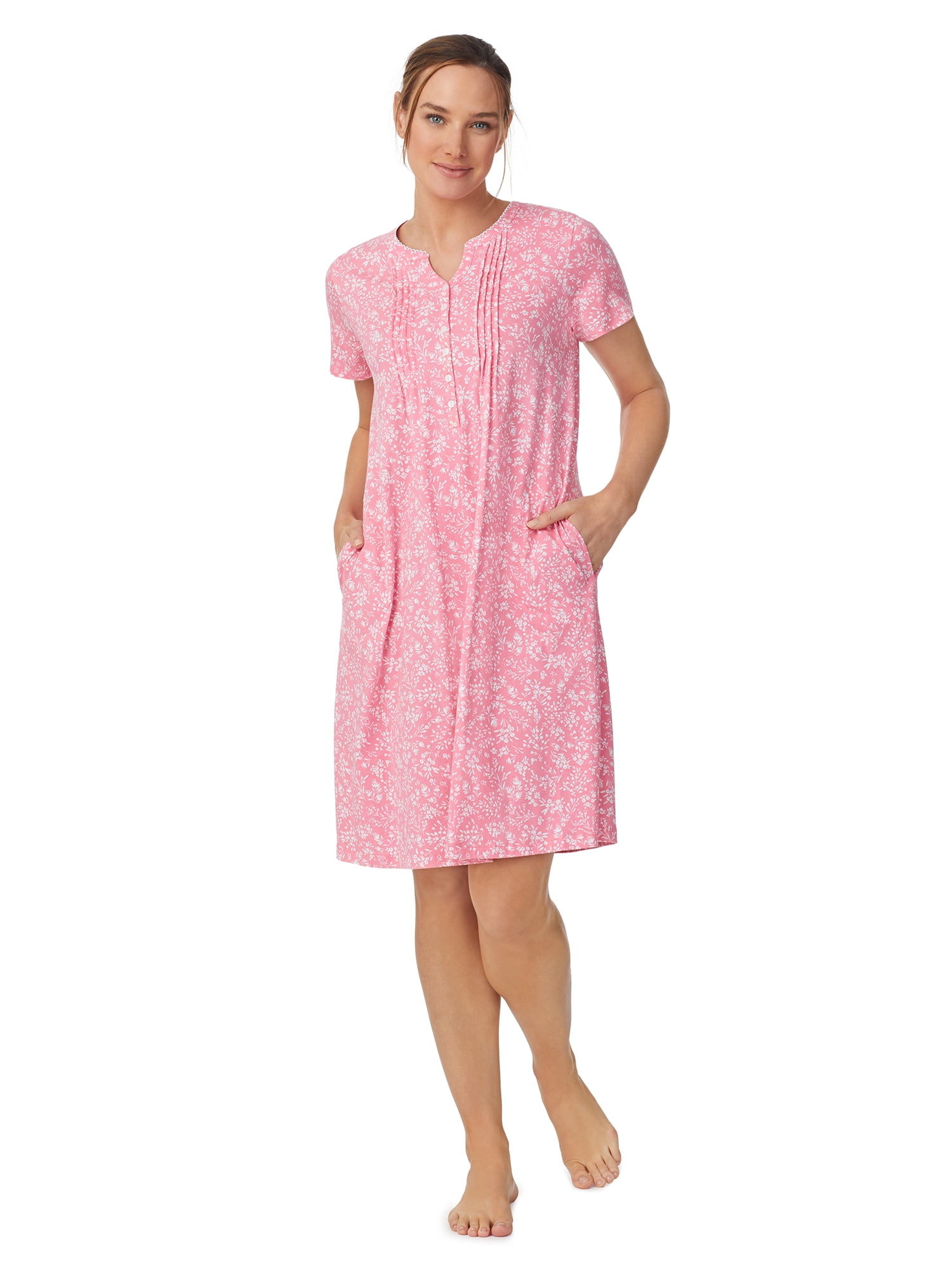 Aria Women’s Short Sleeve Split Neck Henley Nightgown 40”, Sizes XS to 5X