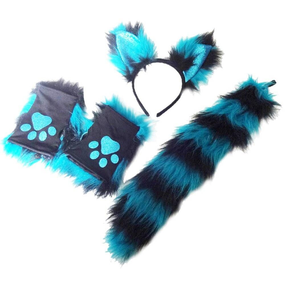 Wolf Tail Black Grey White 24" Cat TAIL Cosplay fancy dress costume