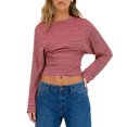 thumbnail image 2 of Wowcloth Women's Striped Bell Sleeve Knit Top, Round Neck with Cinched Waist for Casual and Daily Wear, 2 of 5