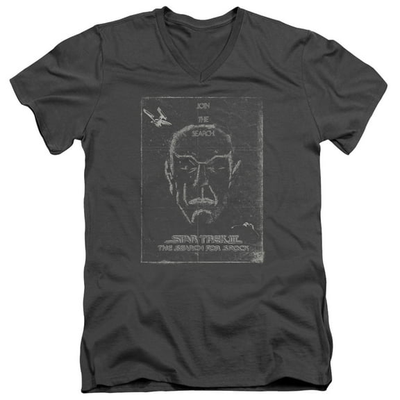 Star Trek Join The Search Adult V-Neck T-Shirt Charcoal
