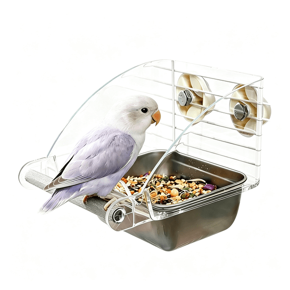 ACDANC Bird Feeder for Cage,Transparent Parrot Feeders,Parakeet Cage Feeder No Mess Bird Dish with Anti-Slip Stand Stainless Steel Parrot Bowl for Parakeets Parrots Budgies Lovebirds Cockatiels