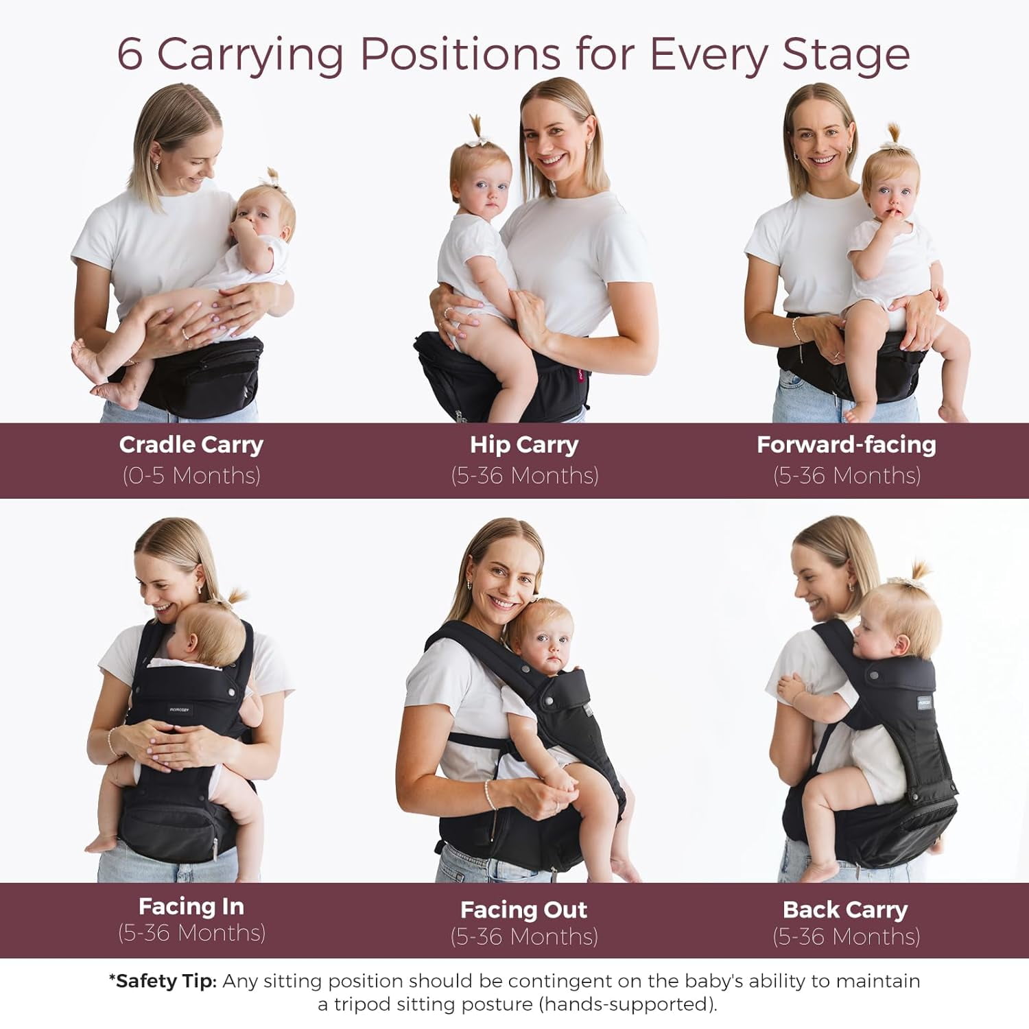Momcozy Baby Carrier with Hip Seat, 2-in-1 Detachable Hip Seat Carrier for Toddlers up to 44lbs, Forward-Facing Carry for Active Babies Fits Waist Sizes up to 47 Inches