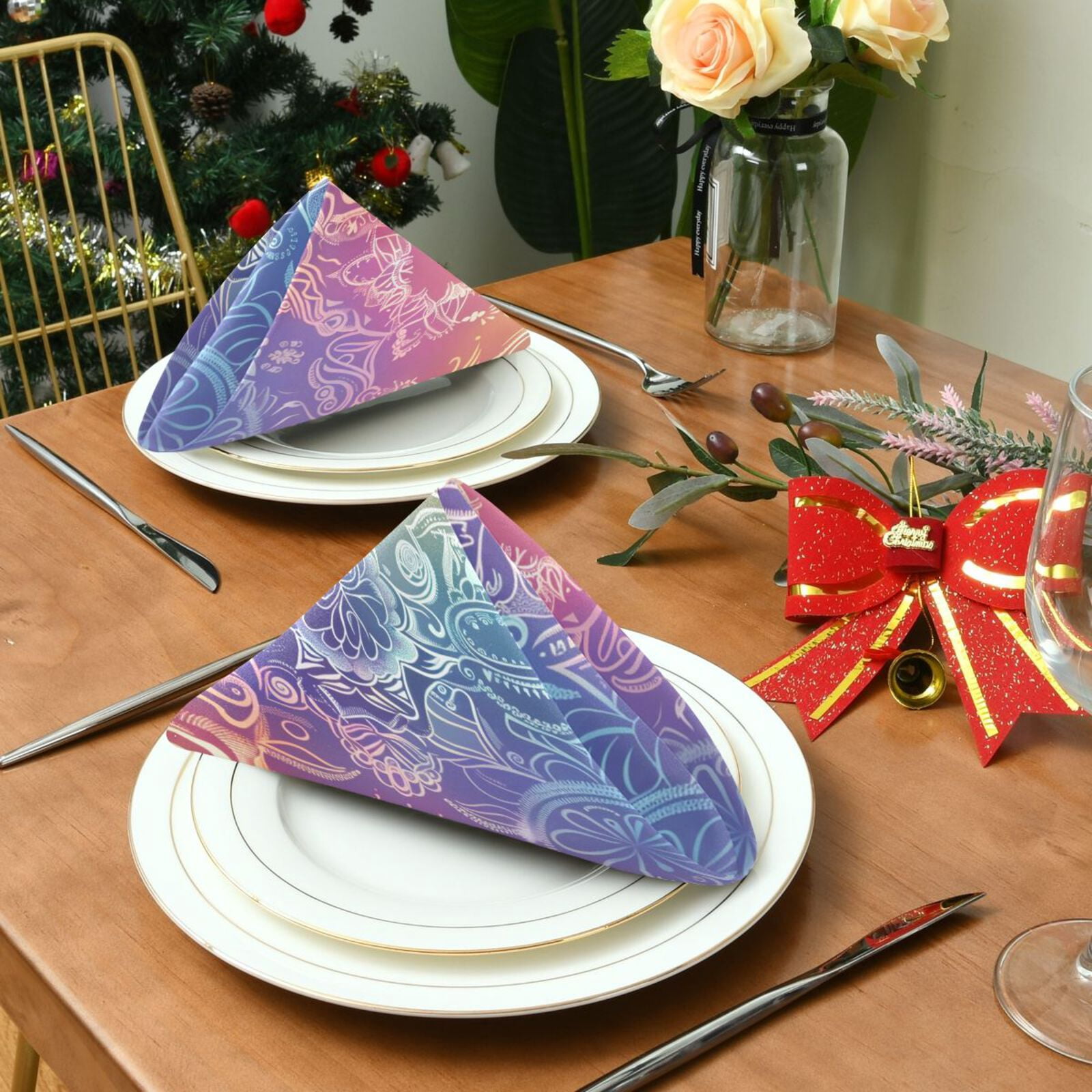 JSTEL Gradient Mandala Cloth Napkins Set of 6, 20x20 Inch Washable and Reusable Napkin for Decoupage Dinner Party Everyday Use