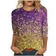 thumbnail image 2 of Ladies Mardi Gras Tops Cute Crew Neck Funny Graphic Pullover Loose 3/4 Sleeve Tee Shirt Party Tunic Blouses Trendy Carnival Outfits 2026, 2 of 7