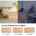 thumbnail image 3 of Reloj despertador digital CHAO Led de madera Artificial con activación de sonido temperatura humedad calendario brillo batería enchufe Usb, 3 of 5