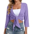 thumbnail image 3 of NSLGXD Women's Tie-Front Cropped Cardigans 3/4 Sleeve Lightweight Sheer Tops Sun Protection Summer Beach Cover Ups for Vacation & Daily Wear S-2XL Purple Cardigans, 3 of 10