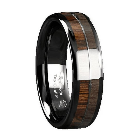 Tungsten Rings for Men Wedding Bands for Him 6mm Black Wood Arrow