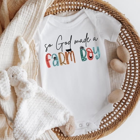 So God Made A Farm Boy Baby Bodysuit, Newborn Birth Announcement, Farming Baby, New To The Farm, Farming Gender Reveal, Future Farmers Son Cute Baby Onesie, BABY BODYSUIT LAT 4424