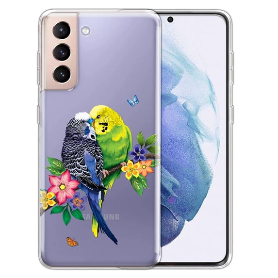 WIRESTER Transparent Soft Gel TPU Clear Case Slim Protective Cover for Samsung Galaxy S22+ / S22 Plus 6.5" 2022, Budgie Parakeet Lovebird