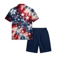 thumbnail image 5 of Mens 4th of July 2 Piece Set Summer Tracksuits 2 Piece Outfits Independence Day Textured Short Sleeve Button Down Shirts and Drawstring Short Sets, 5 of 6