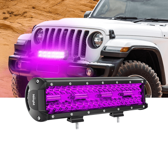 Nilight 12 Inch Purple LED Light Bar Triple Row Spot Flood Combo 240W Auxiliary Neon Offroad Hunting Decorative Lighting for UTV ATV Pickup Boat 12V 24V