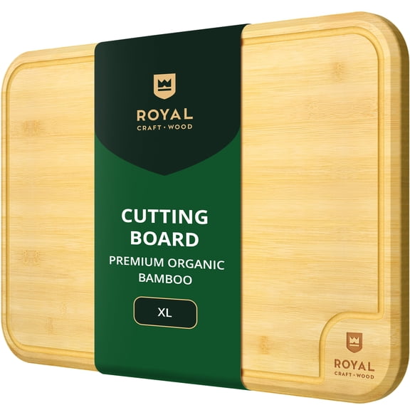Royal Craft Wood Premium Bamboo Cutting Board for Kitchen - Wooden Cutting Board & Serving Tray with Juice Groove for BBQ, Fish & Vegetables (XL, 18”x12”)