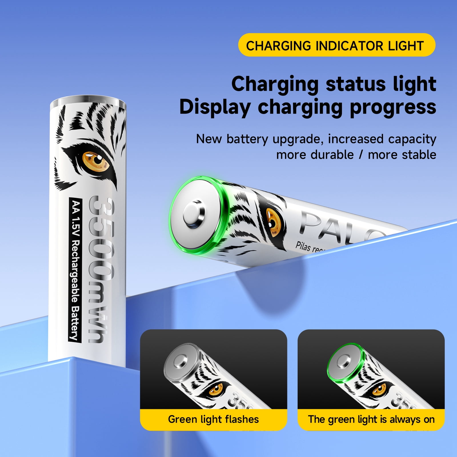 Palogreen AA Rechargeable Battery 16-Pack 1.5V Lithium Double A Batteries 3500mWh with Battery Case fot Solar Light