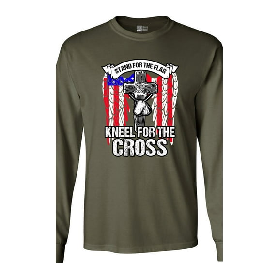 Long Sleeve Adult T-Shirt Stand For The Flag Kneel For The Cross Army USA DT