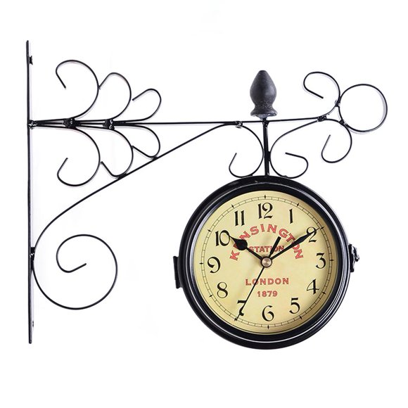 Train Station Clock Two Sided Clock For Indoors/Outdoors Double Sided Retro Quartz Watches Metal Iron Art Hanging Clocks For Garden Corridor Decoration ,Widely Use