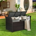 thumbnail image 3 of ZOPan 90 Gallon Patio Storage Bench, Outdoor Wicker Deck Box with Cushion, PE Rattan Box with Handles (Brown), 3 of 7