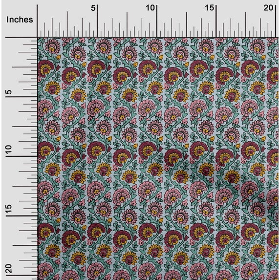 oneOone Viscose Jersey Fabric Leaves & Floral Block Decor Fabric Printed BTY 60 Inch Wide