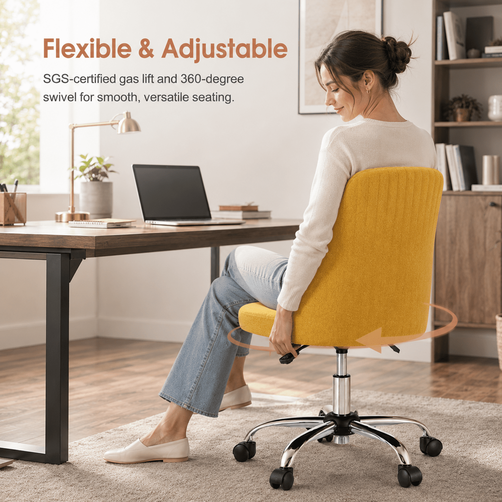 Alvantor Comfy Office Chair, Adjustable Swivel Desk Chair with Wheels, Wide Seating, Modern Fabric Vanity Chair