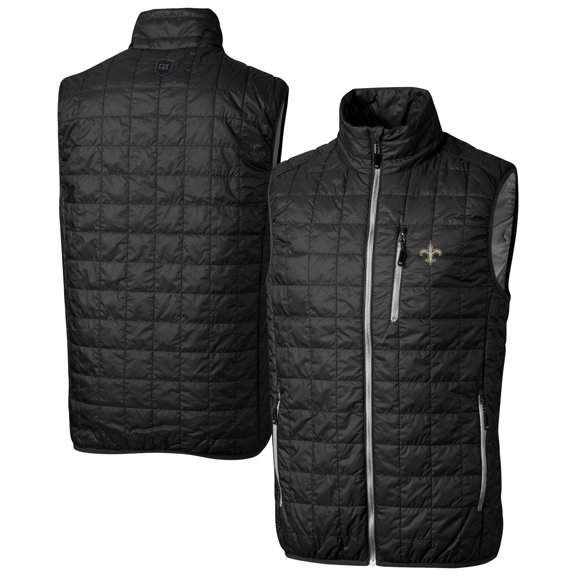 Men's Cutter & Buck Black New Orleans Saints Big & Tall Rainier PrimaLoft- Eco Insulated Full-Zip Puffer Vest