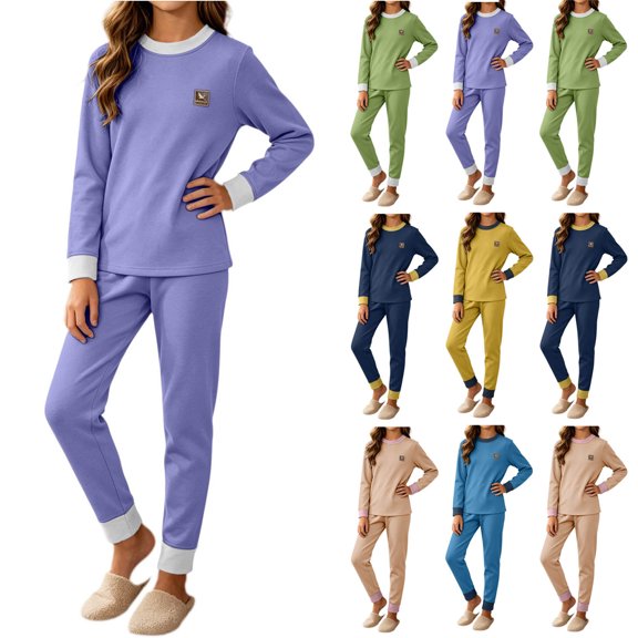 Lovzfmll Loungewear Set for Boys & Girls, Colorblock Ribbed Top & Joggers, Soft Home Wear for Little Girls, 5-6 Years