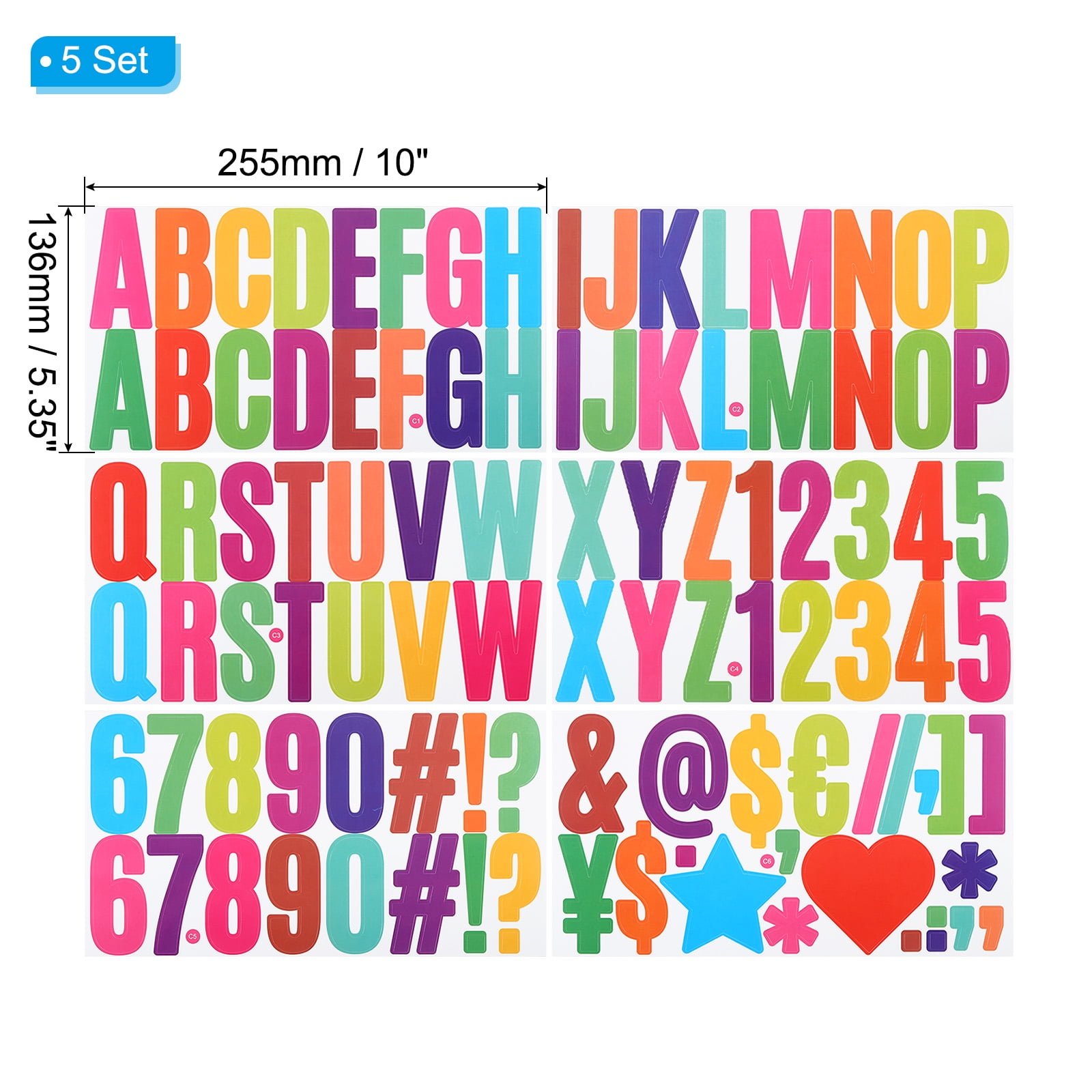 Uxcell Alphabet Letters Numbers Stickers, 30 Sheets Self Adhesive Large Decal, Colorful