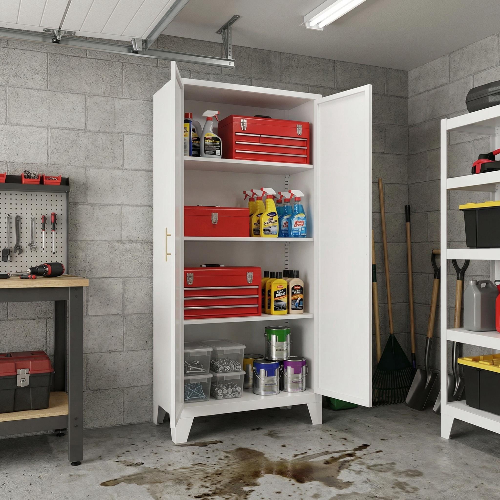 Homy Casa 60.8" White Tall Storage Cabinet with 4 Adjustable Shelves for Kitchen, Pantry Cupboard