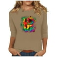 thumbnail image 1 of Birdeem Mode pour Femmes Manches Trois Quarts Rétro Col Rond de Noël Imprimé Hauts Amples Blouse Manches Trois Quarts, 1 of 1
