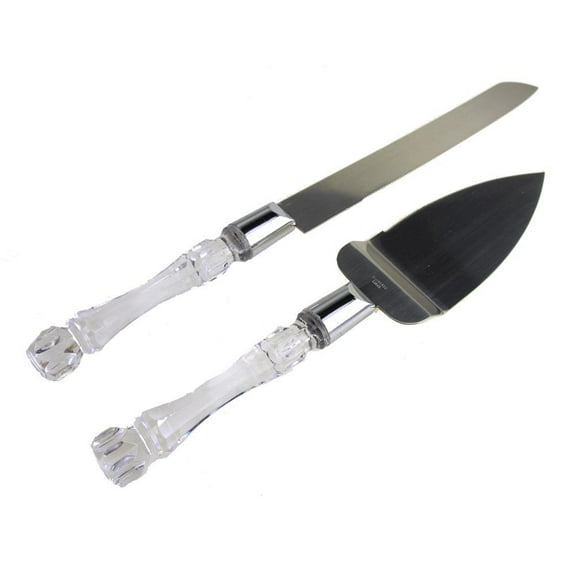 Stainless Steel Wedding Cake Knife Server Set, 2-Piece, 10-1/2-Inch, Silver/Crystal