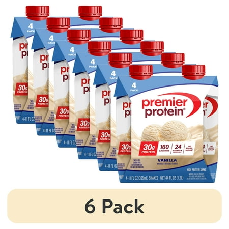 (6 pack) Premier Protein Shake, Vanilla, 30g Protein, 11 fl oz, 4 Ct