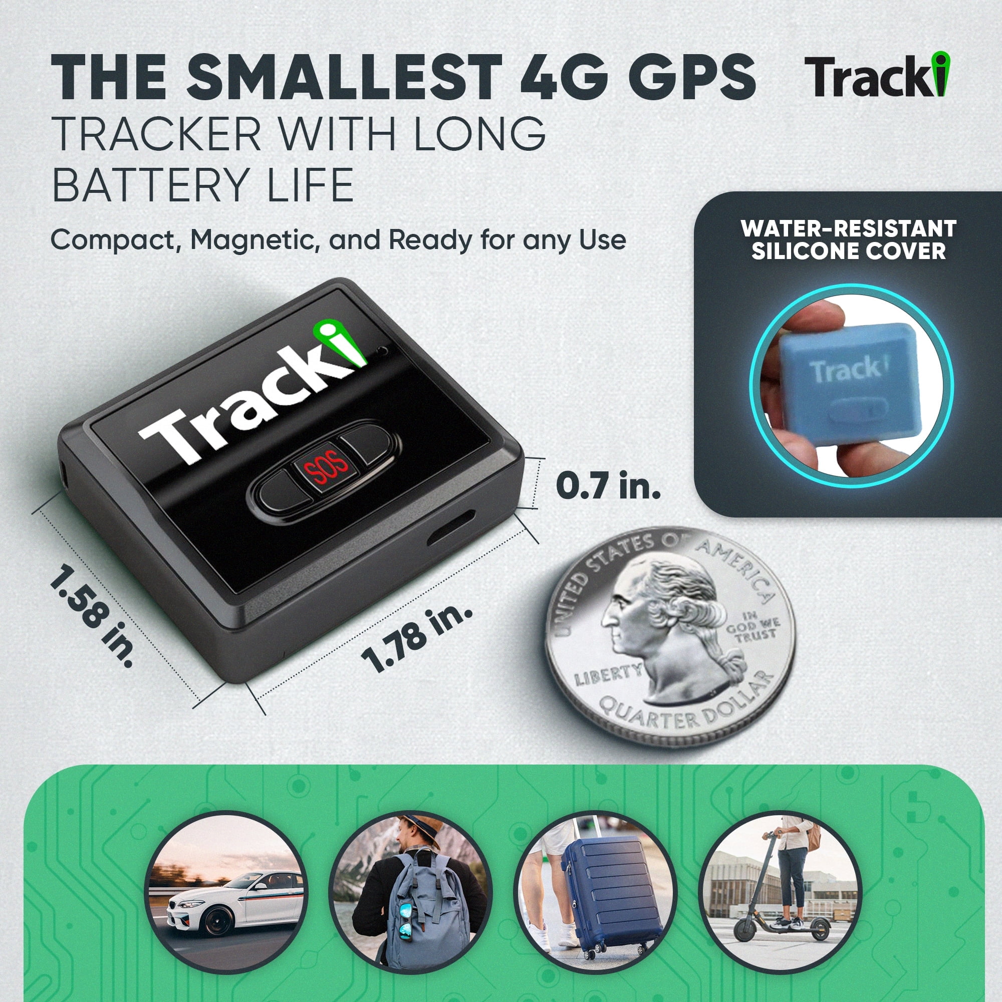 Tracki 4G LTE GPS Tracker for Vehicles, Real-Time Magnetic Mount
