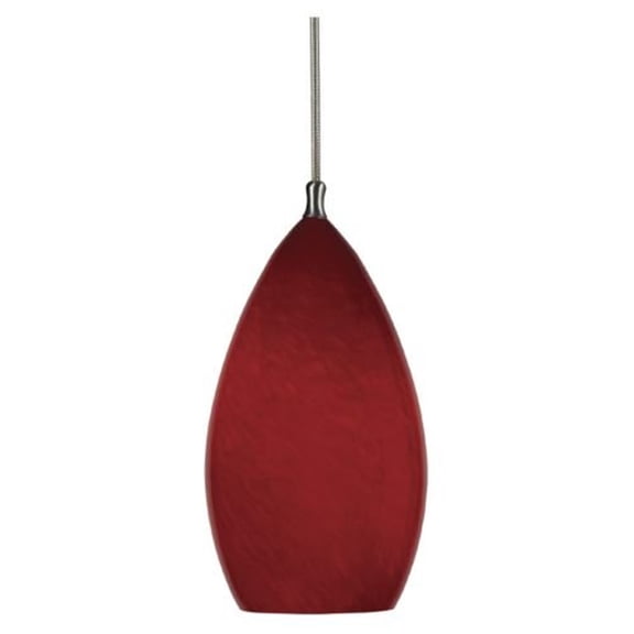 10.4" Tall Glass Pendant with Brushed Steel Cord-Color:Red,Finish:Brushed Steel,Material:Glass,Shape:Round,Style:Lifestyle,Wattage:60W