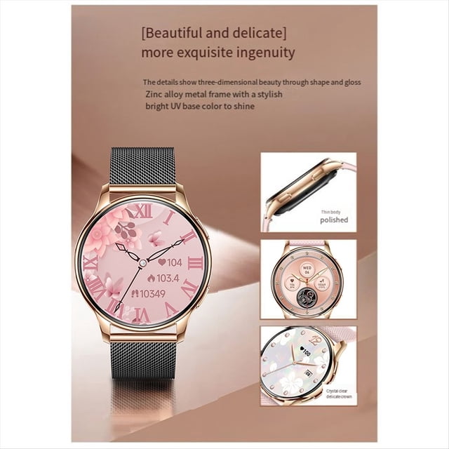 Reloj Inteligente Ultrafino con Frecuencia Cardíaca, Oxígeno en la Sangre, Monitorización del Sueño, HD, Bluetooth, Teléfono para Mujer, Color Rosa