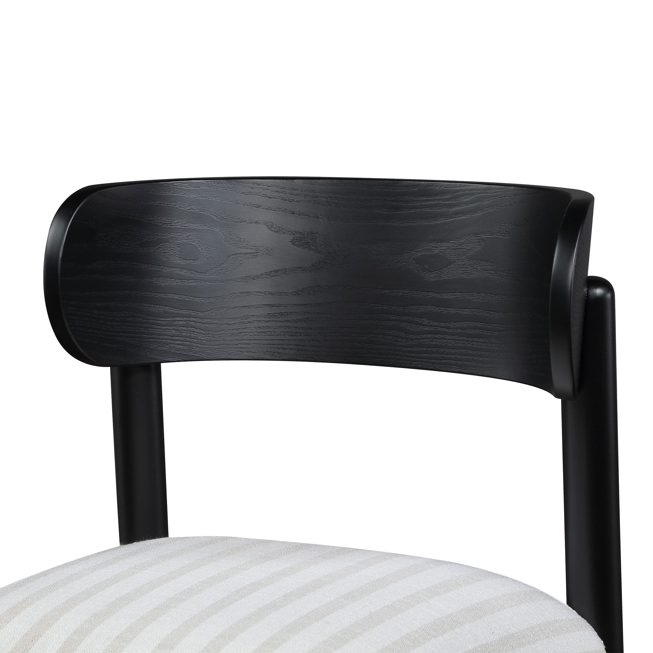 Beautiful Drew Dining Room Chairs by Drew Barrymore, Rich Black with Striped Fabric, Set of 2