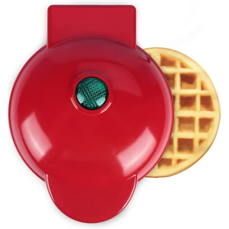 

NBW Mini Waffle Maker Portable Electric Non-Stick Waffle Iron Round Waffle Maker Grill Machine for Individual Waffle Apple Red