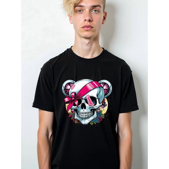 Skull Bow Graphic Tee for men t-shirts black graphic funny Spring and summer outdoor wear Weekend casual wear Casual Unisex Shirt Graphic Tee tshirts