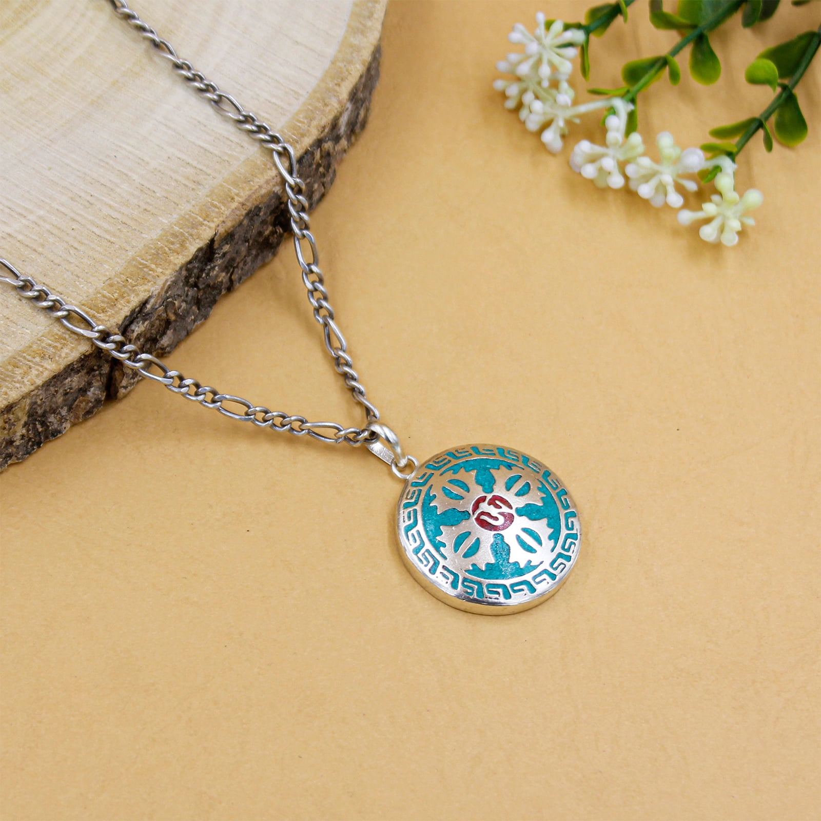 Tibetan Silver Handmade Double Dorje Pendant Necklace with Turquoise – Boho Jewelry for Women & Men, December Birthstone Gift