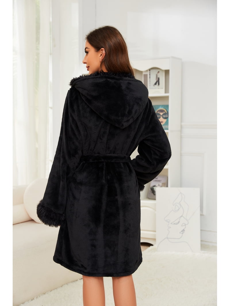 short dressing gown Fluffy bow | Candy Pink special feel Black Fluffy Short Dressing Gown