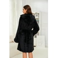 thumbnail image 2 of HEARTNICE Women Plush Short Robe, Hooded Fleece Bathrobe Fluffy Warm Cute Spa Robe,(Black,L-XL), 2 of 4