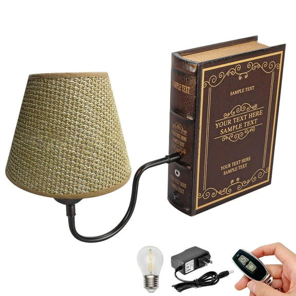 Kiven Cordless Bookshelf Lamp, 1-Light Rechargeable Bookcase Lighting with Brown Plaited Fabric Lampshade, Farmhouse Decorative Bookend, Cordless Table Lamp for Bedside Bookshelf Office-DZ0322