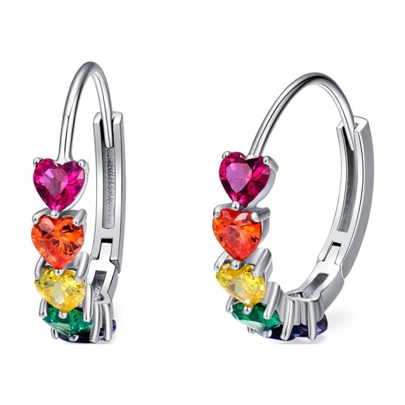 Rainbow Hoop Earrings S925 Sterling Silver Pride Jewelry Colorful Heart Huggie Hoop Earrings Christmas Gift for Women