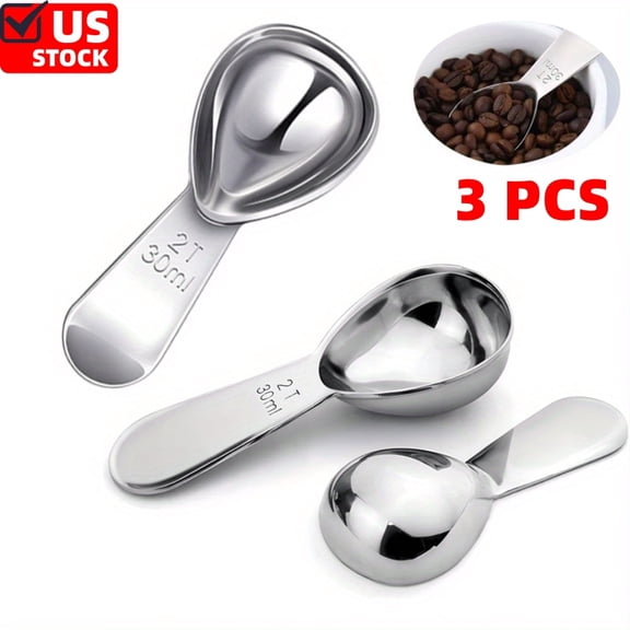 30ml Coffee Scoop Set, 2T Tablespoon Scoop 3 Pc Set , Stainless Steel Measuring Spoons for Ground Coffee with Short Handles, for Tea, Sugar, or Flour