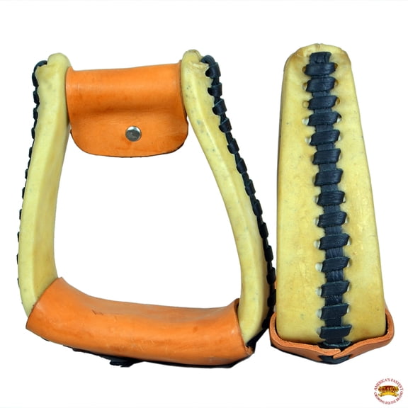 91KK Horse Western Saddle Stirrup Rawhide Leather Stirrups Pair Hilason