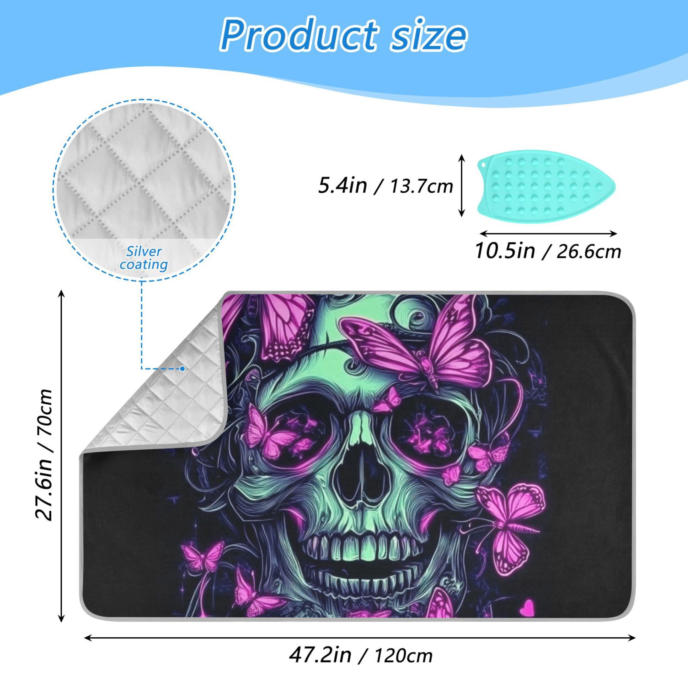 Purple Skull Butterfly Ironing Mat Blanket for Table Top Travel Portable Ironing Board Pad 47.2x27.6 Inch