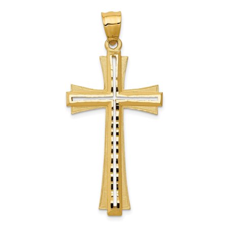 14k Yellow Gold Two-Tone Cross Pendant Charm, Reversible Diamond-Cut Religious Jewelry