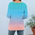 thumbnail image 6 of Charella 3/4 Sleeve Tops for Women Summer Dressy Casual Button down Crew Neck Shirts Floral Printed Loose Fit Tunic Blouses (S, Sky Blue), 6 of 7