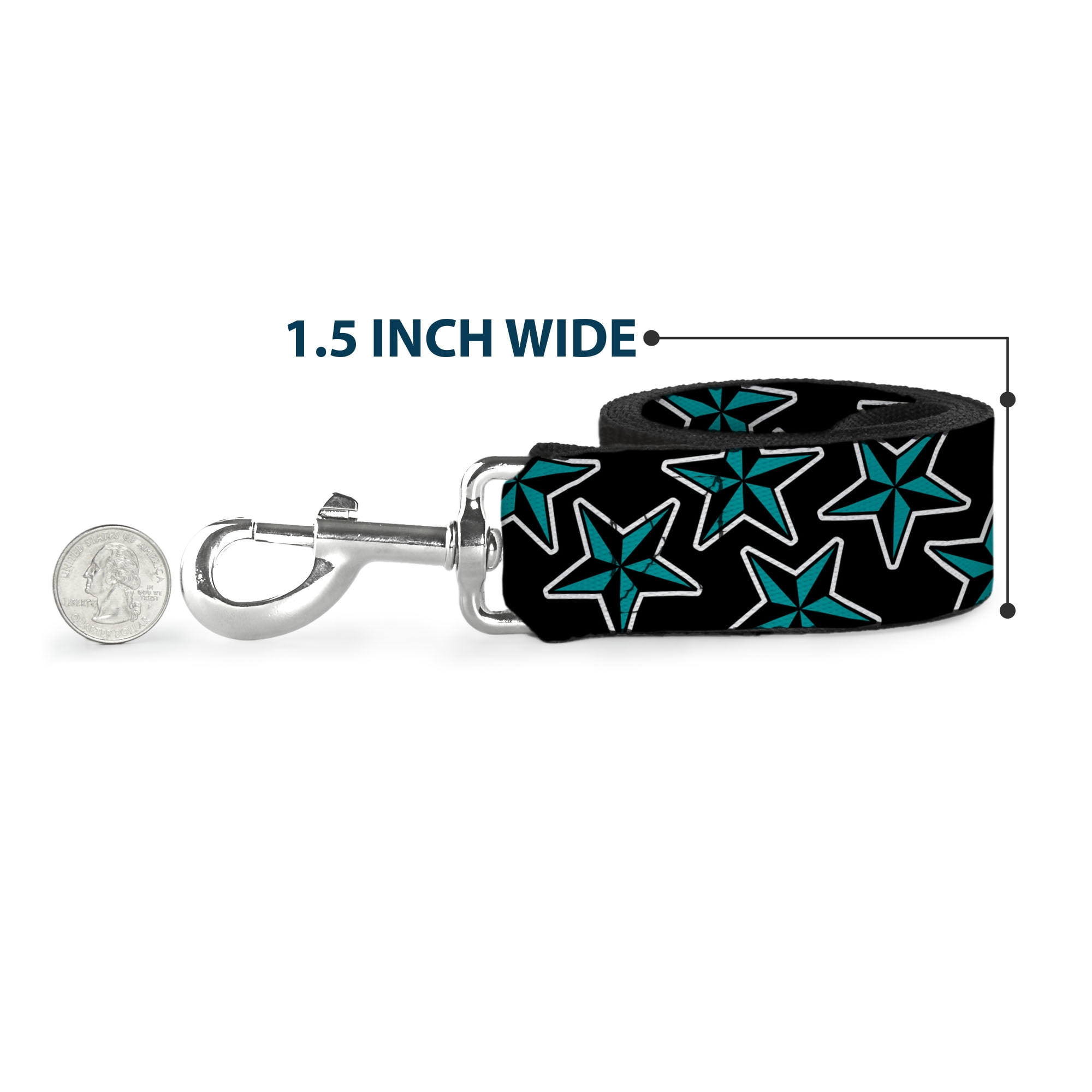 Buckle-Down Pet Leash, Dog Leash, Nautical Stars Scattered Black Turquoise, 6 Feet Long 1.0 Inch Wide