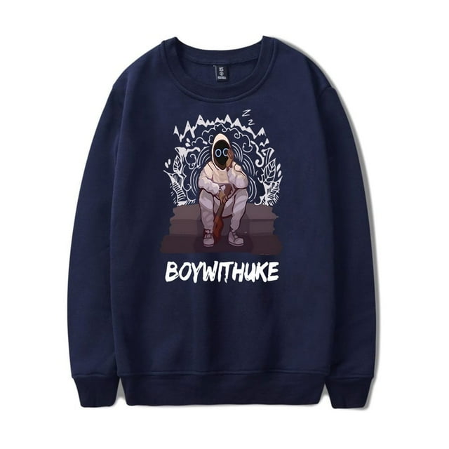 Boywithuke Sweat à Manches Longues Col Rond pour Hommes/femmes Unsiex Mode Hiver Mode Urbaine, JX44039-Navyblue,S